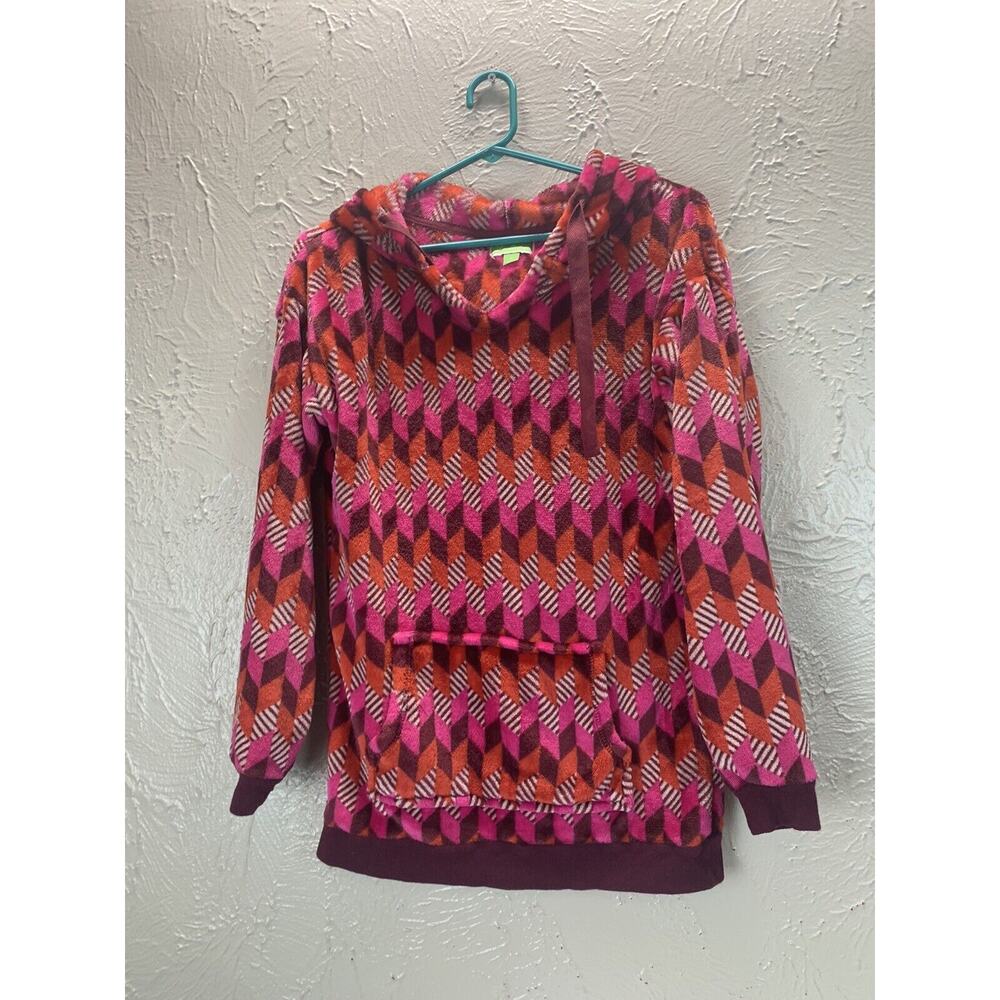 Vera Bradley Shirt Hood Pullover Pink Purple Pocket Geometric Long Sleeves Small